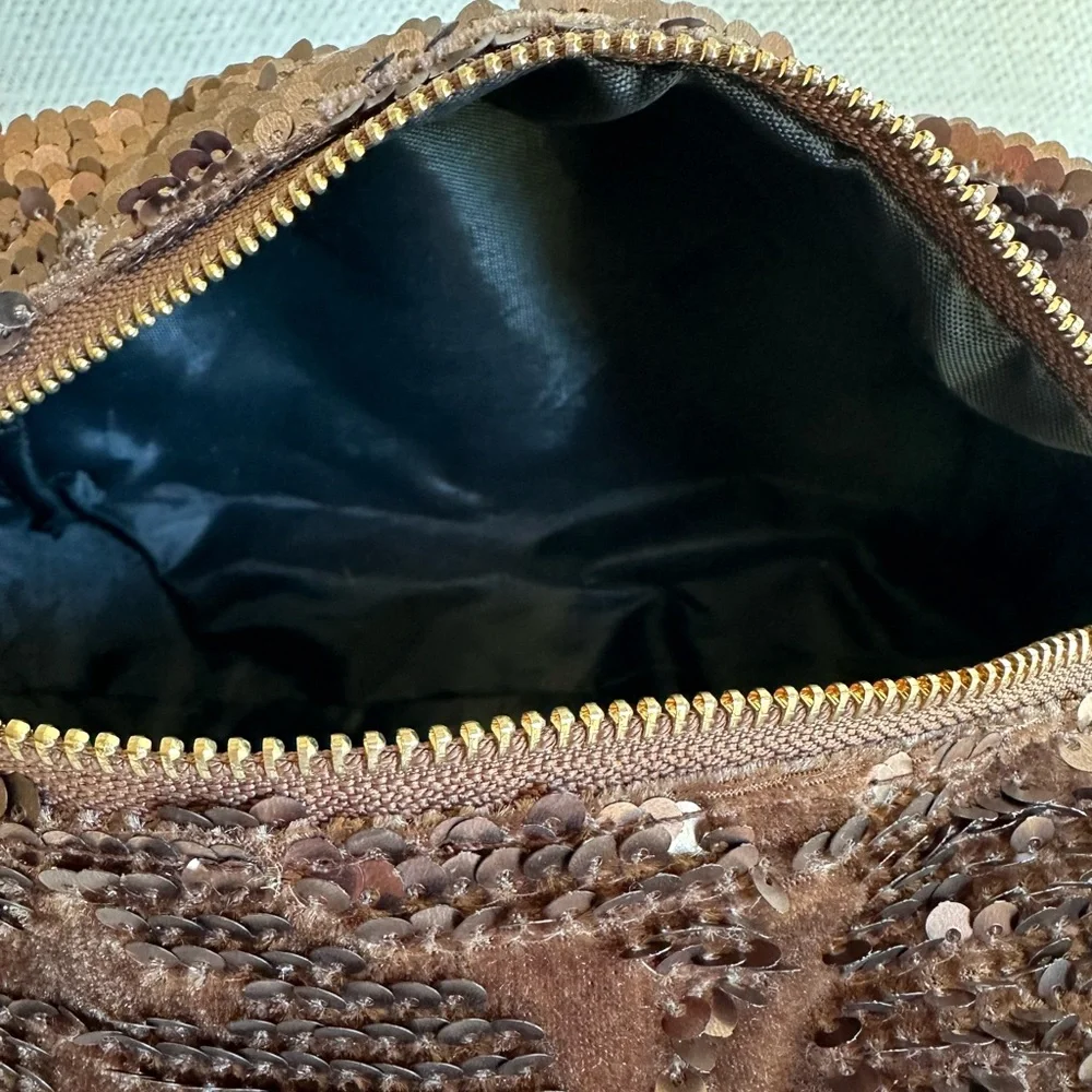 Make-up/ Toiletries Bag, Brown Sequins and Velvet, NWOT